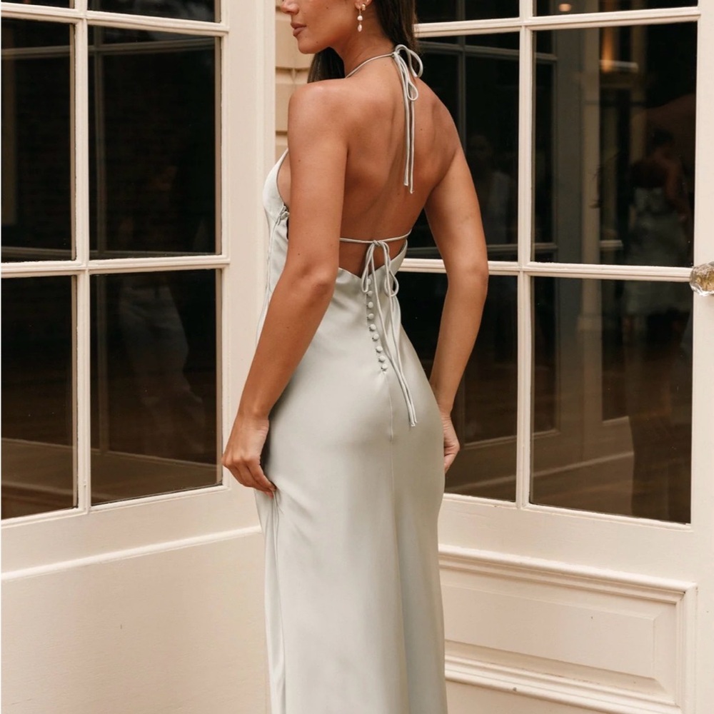 Petal & Pup Halter Backless Dress in Soft Gray